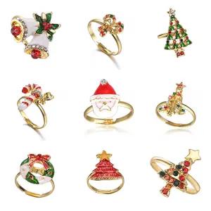 Bagues <span class=keywords><strong>de</strong></span> Noël pour femmes, bijoux <span class=keywords><strong>de</strong></span> doigt mignons et tendance, or, arbre, <span class=keywords><strong>flocon</strong></span> <span class=keywords><strong>de</strong></span> <span class=keywords><strong>neige</strong></span>, Père Noël - Product Image 1