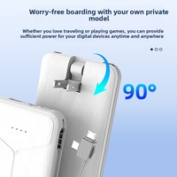 Batterie externe portable 10000 mAh avec prise murale AC pliable, double câble intégré, charge rapide, OEM/ODM, marque privée
