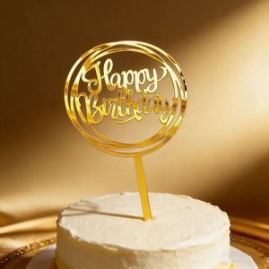 Décorations de gâteau réutilisables en acrylique doré miroir <span class=keywords><strong>Joyeux</strong></span> <span class=keywords><strong>Anniversaire</strong></span> pour fournitures de fête d'<span class=keywords><strong>anniversaire</strong></span> - Product Image 1