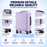 Ensemble de bagages rigides à ouverture frontale, rayures verticales violettes, roues pivotantes à 360°, valise à fermeture éclair pour le voyage