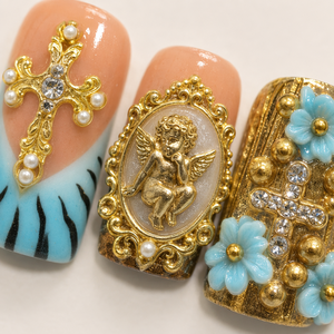 Ongles à presser 3D de luxe, en acrylique, couvrance totale, design carré, ensemble de manucure tendance pour doigts - Product Image 6