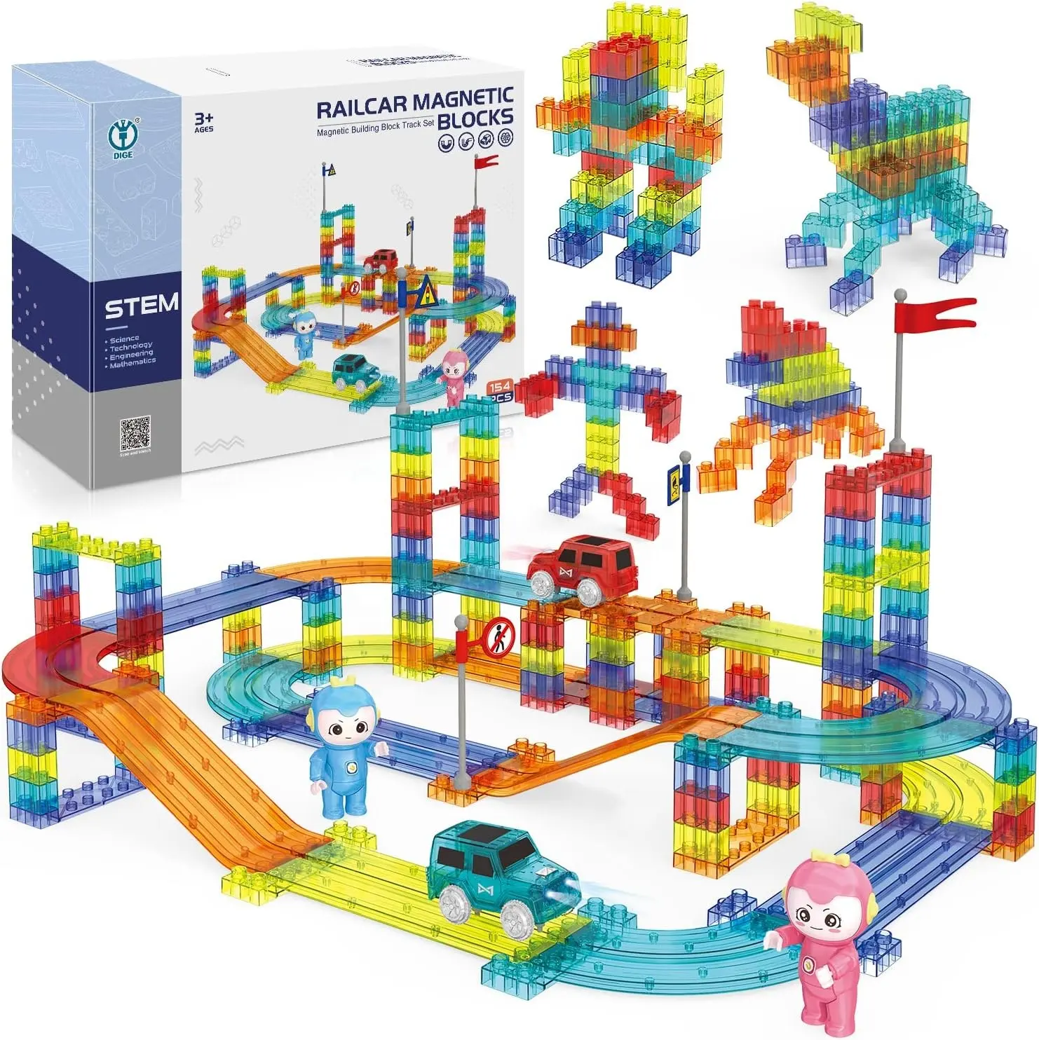 154 adet gelişmiş Set parça oyuncaklar ekleme demiryolu araba mıknatıs blokları 3D manyetik yapı taşı çocuklar için