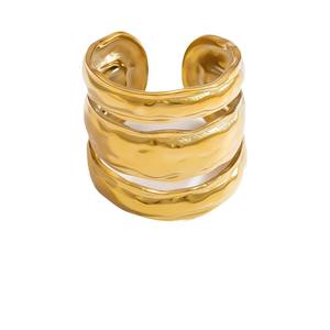 Geometric Stainless Steel Open <b>Statement</b> <b>Ring</b> For Women Party Jewelry Light Luxury Fashion <b>Rings</b> Gold Color JZ21333 - Product Image 5