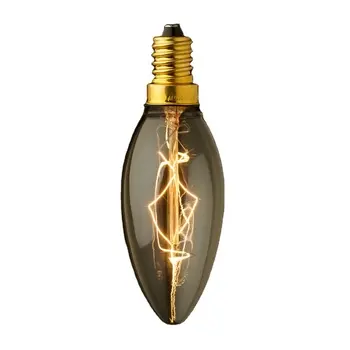 Bombilla incandescente de vela de vidrio más vendida, luz de vela Retro decorativa ahumada más popular C35 E27 E26 E14 E12