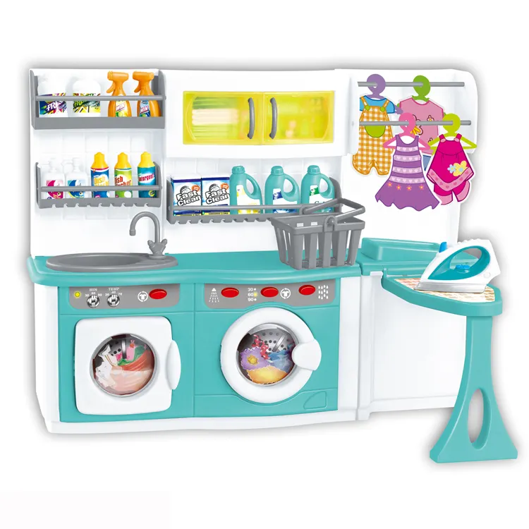 Los niños de moda jugar en casa de juguete de los niños máquina de lavado que conjunto de Casa de juguete con luz y sonido