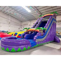 Toboggan aquatique gonflable double voie de qualité commerciale de 27 pieds avec palmier tropical en PVC pour parc de trampoline
