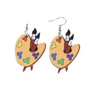 Pendientes de madera, regalo del Día del maestro, colgante de paleta de pinceles para estudiantes de arte, pendientes de doble cara para mujeres Uionen 1100 - Product Image 5