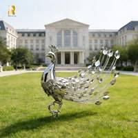 Escultura Moderna Abstracta de Pavo Real en Acero Inoxidable, Diseño Personalizado para Decoración de Jardín Exterior