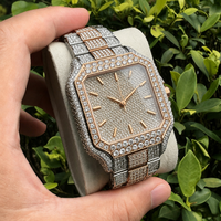 Montre automatique de luxe personnalisée en moissanite VVS, plaquée or 18 carats, avec lunette en moissanite sertie de pierres, verre saphir, montre mécanique pour homme