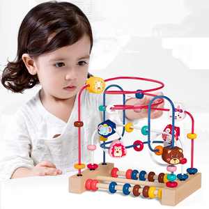 Jouets labyrinthe à billes en bois Montessori, jeu éducatif d'abacus animaux/fruits pour enfants de 3 à 6 ans, mini puzzle à rouleaux en fil métallique, boîte de couleur Obo - Product Image 2