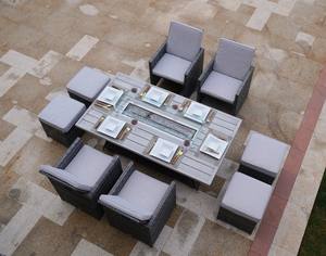 Đa chức năng ngoài trời Patio đồ nội thất phong cách hiện đại mây lửa hố sofa và bàn ăn thiết lập với firepit và kim loại ghế - Product Image 5