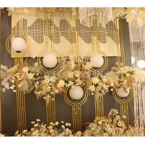 Stan Bunga Pernikahan Besi Emas, Dudukan Bunga Logam untuk Dekorasi Latar Belakang Panggung Pernikahan