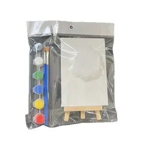 Cute 7Pieces Acrylic Kids Painting Set 10CM Mini Painting Easel Artist Brush Palette And Acrylic Paint Set Ideal For Kids