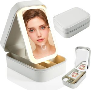 Borsa portaoggetti 2 in 1 con specchio LED, custodia portatile da viaggio per cosmetici - Con scomparti - Essenziale per la routine quotidiana del trucco - Product Image 1