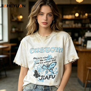 T-shirt unisexe en coton épais <span class=keywords><strong>d</strong></span>élavé à l'acide, effet vintage, bords effilochés, coupe oversize, style streetwear - Product Image 2