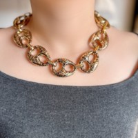 Moda abartılı leopar baskı büyük domuz burun gerdanlık kolye 18k altın kaplama Link zinciri takı kolye setleri kadınlar için