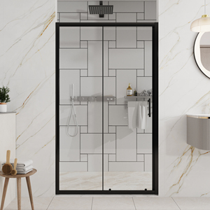 <span class=keywords><strong>Porte</strong></span> de <span class=keywords><strong>douche</strong></span> coulissante carrée noire moderne brossée avec cadre, élégante et durable, en verre trempé et alliage d'aluminium pour améliorer votre salle de bain - Product Image 1