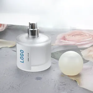 Pulverizador de luxo em forma redonda, cilindro de vidro para perfume personalizado de 30ml, 50ml e 100ml, em estoque, com embalagem de caixa, soro e óleo