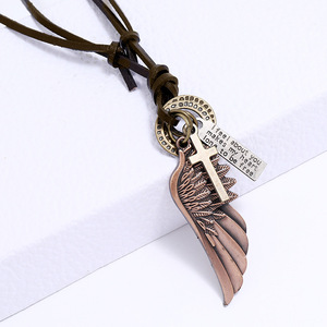 Collana con Ciondolo a Forma di Ala d'Angelo in Lega, Catena Lunga Regolabile in Pelle Bovina, Gioiello di Tendenza - Product Image 2