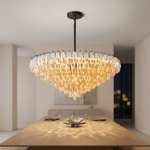 Lustre en cristal rond en forme de tambour, corps doré, ampoule LED E27, lumière chaude 2700K, luminaire suspendu pour salon, grande taille - Product Image 3
