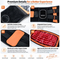 Ceinture de luminothérapie rouge sans fil avec batterie 5000 mAh, massage chauffant et thérapie par infrarouge proche pour le dos