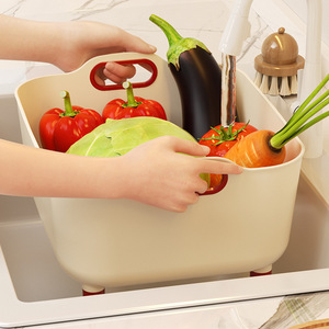 Kitchen Draining Basket Large Oval Plastic With Handle Vegetable Fruit Washing Basin Sink Storage Rack - Product Image 3