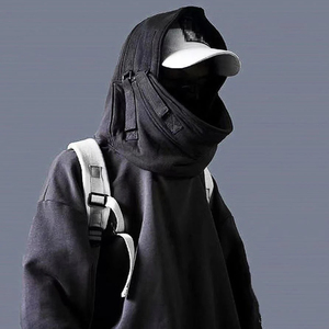 Sudadera con Capucha Personalizada para <span class=keywords><strong>Hombre</strong></span>, Estilo Hip Hop Cyberpunk, <span class=keywords><strong>Ropa</strong></span> <span class=keywords><strong>Urbana</strong></span> Negra, Sudadera con Capucha Estilo Techwear Japonés con Diseño de Boca de Pez - Product Image 1