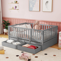 Lit d'enfant moderne en bois massif de bonne qualité, taille Queen, avec barrière détachable, deux tiroirs, lit Montessori au sol pour chambre à coucher et utilisation en parc