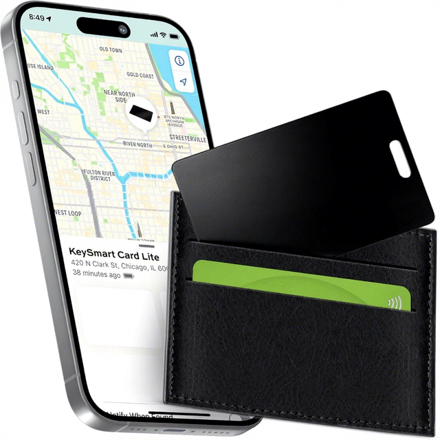 KeySmart SmartCard Lite Wallet Tracker Card Apple Find My Non-Rechargeable 2-Year Battery Thin 2.4GHz for Tracking Black 1