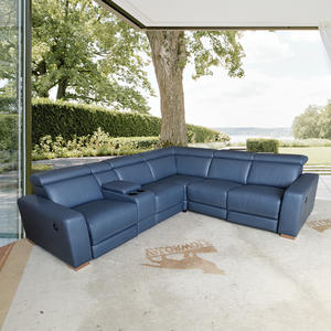 Sofa Recliner Bentuk L Ruang Tamu Elektronik Bersekat Kulit Mewah Modern - Product Image 2