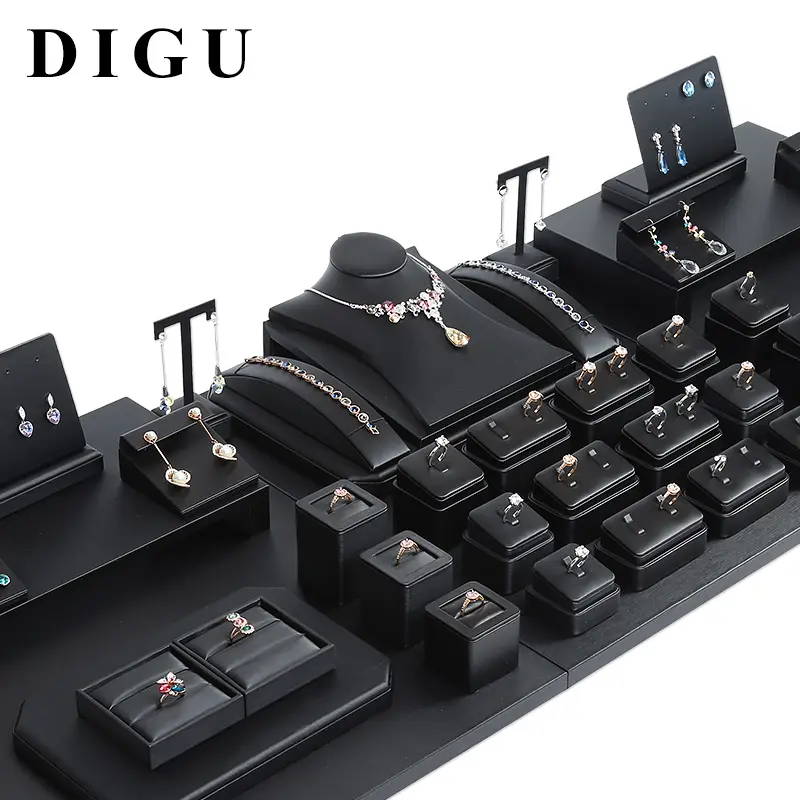 Digu Groothandel Custom Goedkope Zwart Sieraden Display Stand Toonbank Sieraden Display Set Hoge Kwaliteit Sieraden Display