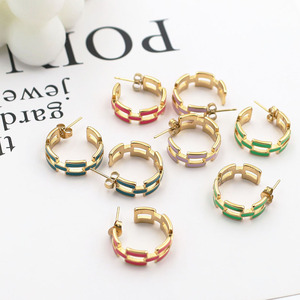 Geometric Stud Earrings Gold Plated Enamel Hoop Small Round Ear Studs For Women Fashion Jewelry Multi Color Choice - Product Image 1