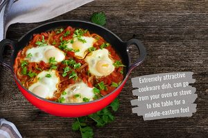 Casserole en fonte de 3 pintes au design moderne, ustensiles de cuisine émaillés en forme de Balti avec poignées larges - Product Image 5