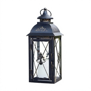 Portavelas de Metal Negro Vintage con Flor de Lis, Portavelas de Cristal para Decoración de Mesa de Boda y Hogar - Product Image 1