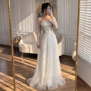 Robe de soirée Serene <span class=keywords><strong>Hill</strong></span> LA73333, beige luxueux, style arabe, Dubai, célèbre designer, coupe A, 2026, pour mariage et soirée - Product Image 3