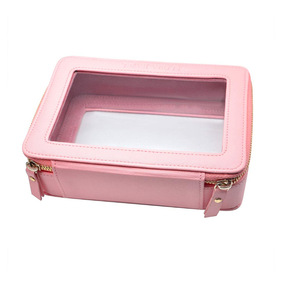 Transparent cosmetic box, zippered leather travel cosmetic storage box, square cushion compact box/lipstick <b>case</b> - Product Image 4