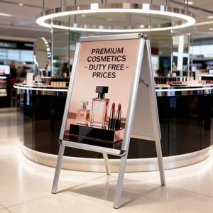 Support d'affichage double face avec cadre en aluminium argenté, conception à ouverture rapide, coins arrondis, tableau blanc pour la promotion des cafés et des boutiques - Product Image 2