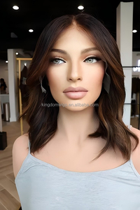 Base brun foncé avec surbrillance <span class=keywords><strong>caramel</strong></span> légère vague cheveux humains Lace Top Transparent HD Lace Front 10-30 pouces HD Lace Front Wig - Product Image 2