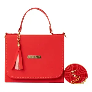 Bolso Bandolera de Cuero Rojo Fana Special Leia con Borla y Cierre de Cremallera para Mujer, Uso Diario, Estilo Moderno de Verano - Product Image 1