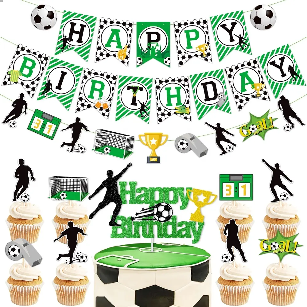 Fabrika satış futbol parti malzemeleri futbol temalı mutlu doğum günü afiş kek Toppers ve Cupcake topper futbol taraftarları doğum günü