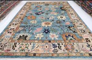 Fait à la main vibrant indien Oushak bleu tapis afghan noué à la main colorant végétal nouveau salon tapis exercice prière pique-niques - Product Image 6