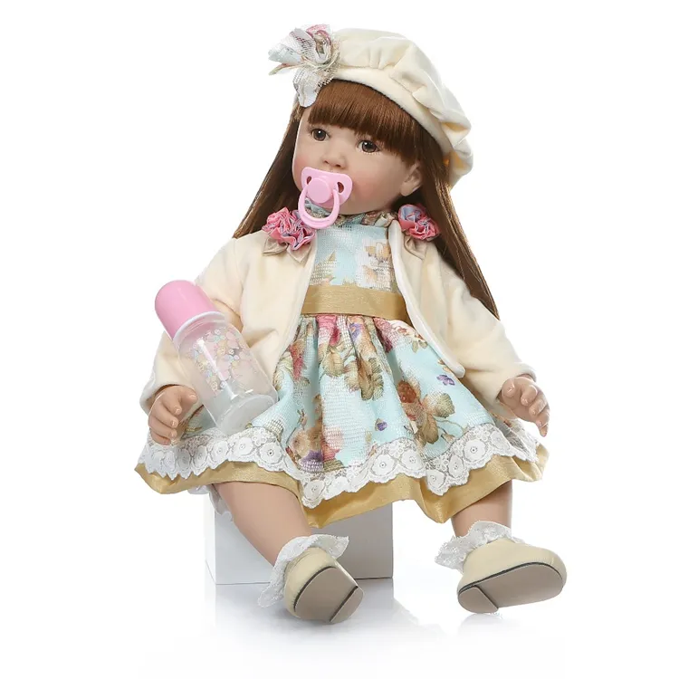 NPK de gran tamaño 60CM renace niño chica realista bebe muñeca recto largo marrón-rojo 6 mes bebé muñeca