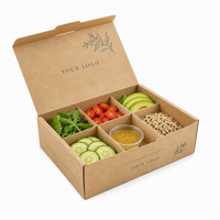 Boîte en papier kraft avec couvercle à clipser, compartiments multiples, grille de séparation, conteneur pour aliments frais, étiquette privée, pour la préparation de salades