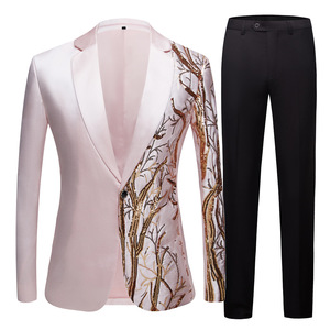 Người đàn ông của thêu Sequins phù hợp với Vàng Sequins giai đoạn hiệu suất trang phục hip hop phù hợp với 2-mảnh áo khoác + quần - Product Image 3