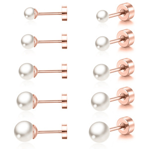 20G Pearl <b>Studs</b> | 18K PVD Gold Plated Stainless Steel 0.8MM Rod Labret Cartilage Piecing <b>Earrings</b> | Waterproof & Hypoallergenic - Product Image 5