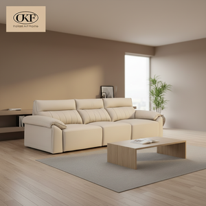 Sofá Cama Esquinero Moderno y Funcional, Futón Convertible, Extensible, Plegable, Reclinable, Modular, <span class=keywords><strong>de</strong></span> 3 Plazas, en Cuero Genuino y Madera para Sala <span class=keywords><strong>de</strong></span> Estar - Product Image 2