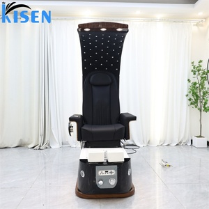 KISEN Wholesale Luxury Professional Throne High <b>Back</b> Foot Spa Massage Manicure Pedicure Chairs for Nail Salon With LED Base - Product Image 2