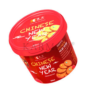 Pots d'emballage pour biscuits en plastique de 500 ml (16 onces) avec couvercles, ronds, rouges, étiquette IML, NOUVEL AN, style européen, fabriqué en Chine - Product Image 3