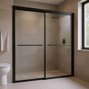 Porte de douche coulissante semi-cadre noire 50-60 po L x 60 po H en verre trempé de 6 mm pour baignoire - Product Image 2