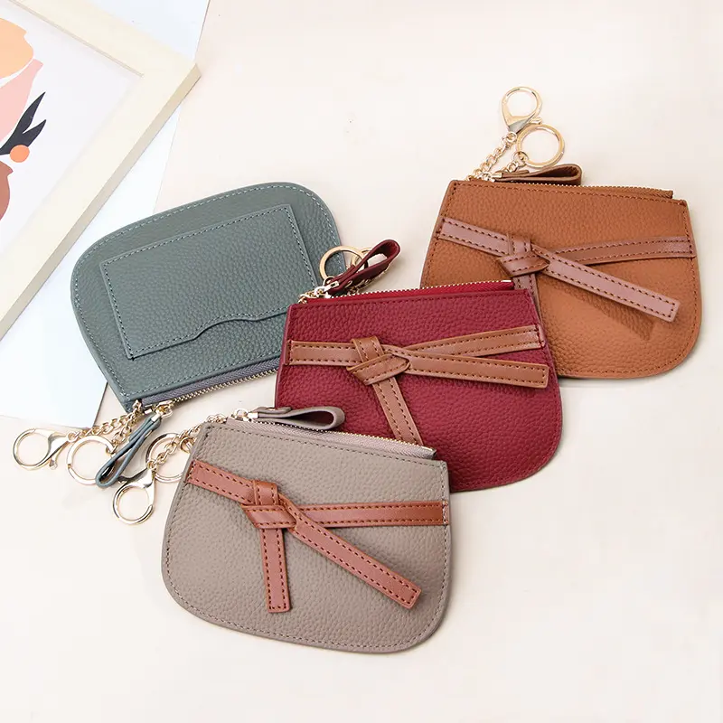 2023 Cowhide Real Leather women's small Card Holder Wallets with Key chain Ladies Coin Purse Ladies Mini Wallets And Purses